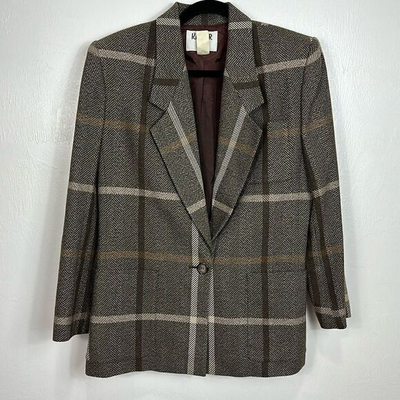 Kasper For A.S.L. Vintage Wool Blend Plaid Single Breasted Blazer Size 10 - Picture 1 of 11